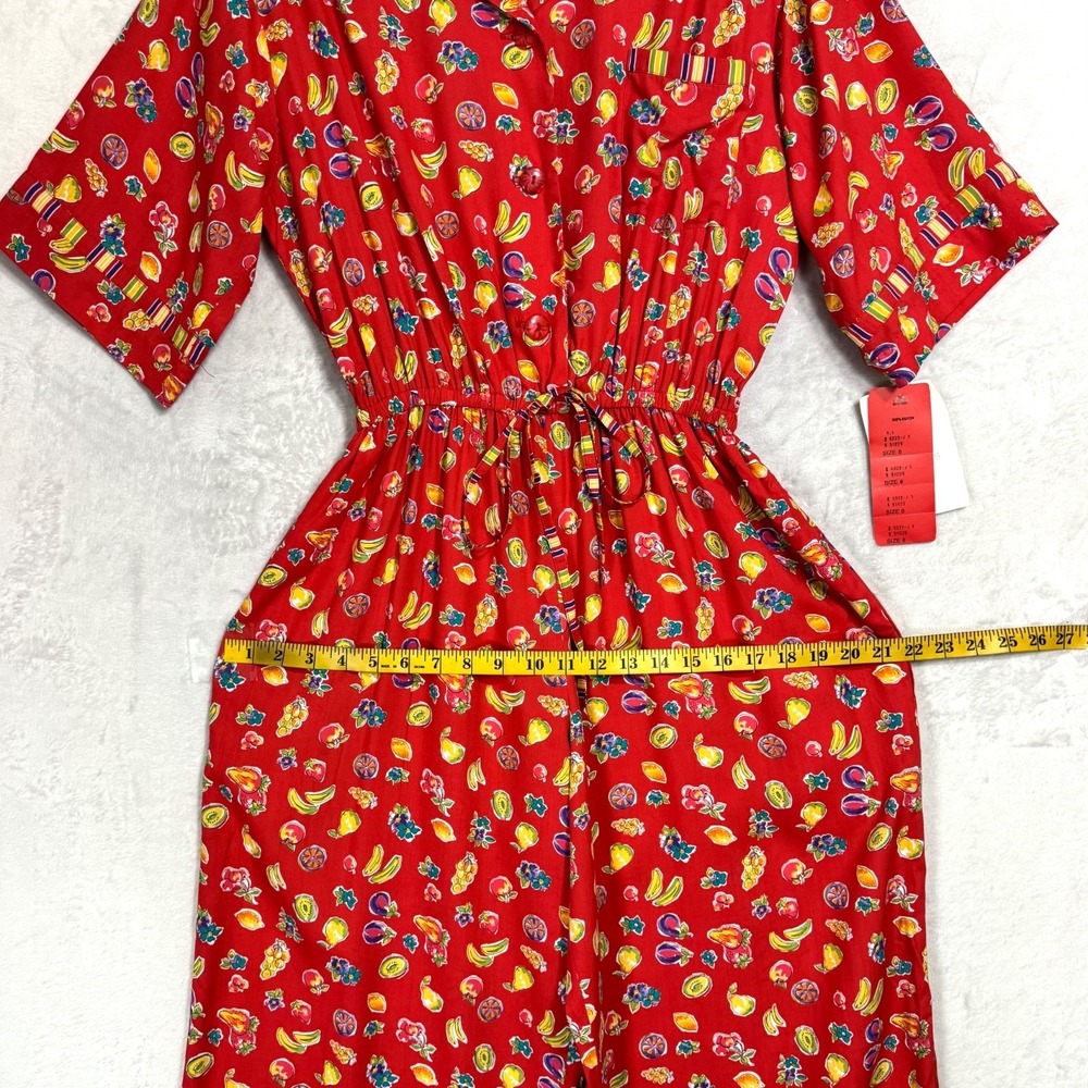 NWT Vintage Boho Fruit Print Jumpsuit 8 Wide Leg Novelty Tropical Resort Romper - Picture 11 of 16